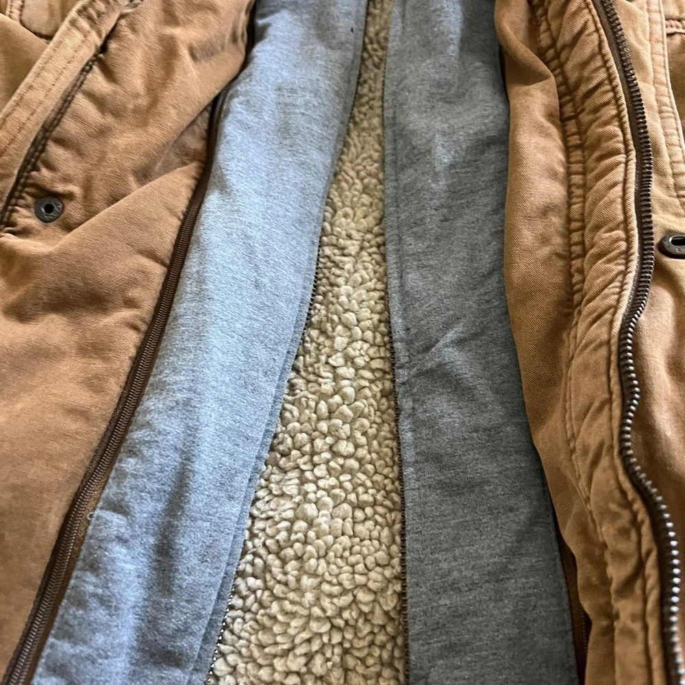 Levis Field Jacket Men L Brown Military Sherpa Lined Hooded Canvas Utility Coat